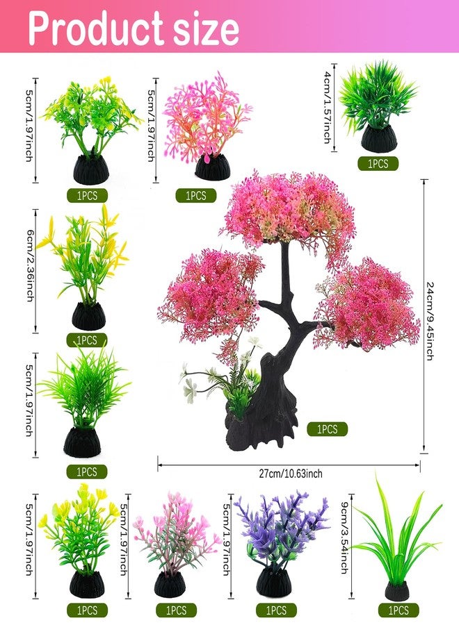 SLOCME Pink Cherry Blossom Tree Aquarium Decor Set - 10 Pcs Artificial Plastic Plants for Fish Tanks, Betta & Goldfish Hiding Accessories, Realistic & Safe Aquarium Decorations (Pink) - Image 3